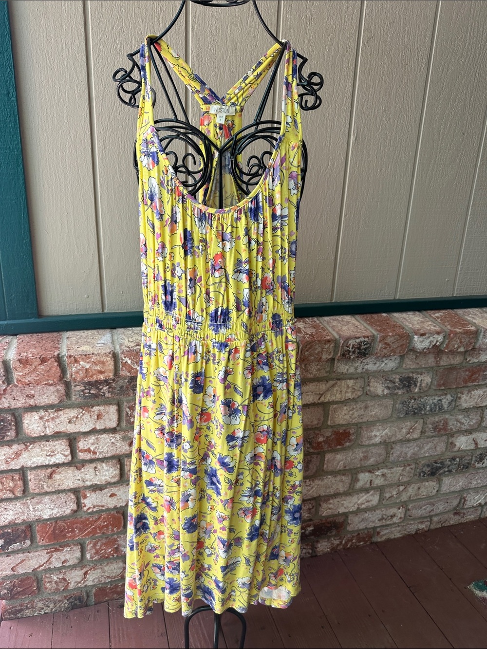 Yellow Floral Midi Sundress with Crisscross Back